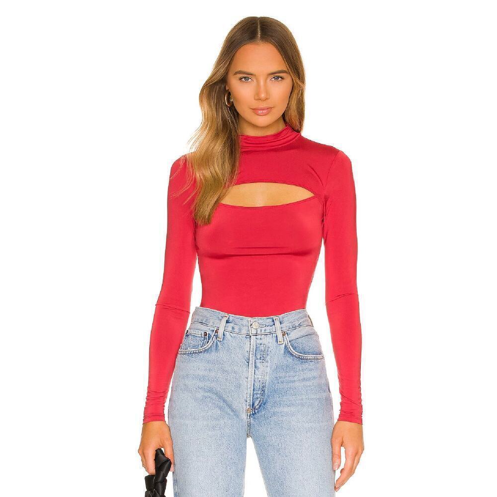 NWT Lovers & Friends Viana Top Red Long Sleeve Cut Out Slinky Bodycon Sz M